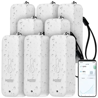 Luminea Home Control 8er-Set Thermometer & Hygrometer mit Bluetooth & App, wetterfest, IP65