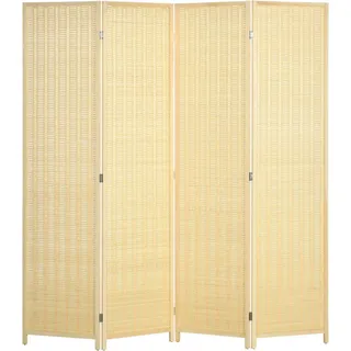 Homcom 4-Teiliger, Natur Holzwerkstoff, 1.7x180x1.7 cm Raumteiler Trennwand aus Bambus, Faltbar Sichtschutz Stellwand Raumtrenner für Wohnzimmer - Paravents, Paravents