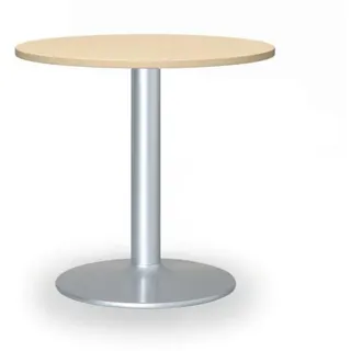 Runder Konferenztisch ZEUS II, Durchmesser 60 cm, graues Metallgestell, Birke