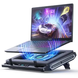 llano Gaming Laptop Kühler Kühlpad mit 3500RPM Turbofan 4,72'' externem Lüfter Ständer verstellbare Geschwindigkeit Tastensteuerung Dichtschaum schnelle Kühlung Laptops 13-17,3'' KEIN RGB NO Ports