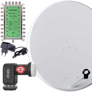 Dur-Line MDA 80 Hellgrau - Digiatale 1 Teilnehmer Satellitenschüssel Komplett-Anlage mit +Ultra Single - LNB [Camping, Astra 19,2°, DVB-S/S2, Full HD, 4K, 3D]