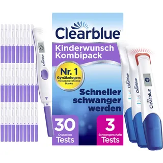 Clearblue Kinderwunsch Ovulationstest Kit, 30 Tests + 1 Digitale Halterung + 3 Triple-Check Schwangerschaftstest Frühtests für Ergebnisse 6 Tage früher, Pregnancy Test & Fruchtbarkeitstest für Frauen