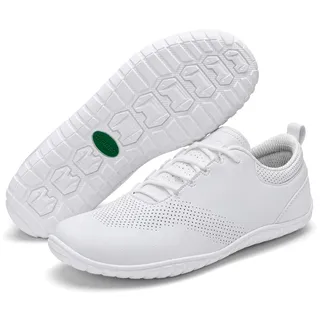 SAGUARO Barfußschuhe Herren Kunstleder Barfussschuhe Leicht Atmungsaktiv Minimalistische Barefoot Shoes für Outdoor Fitness Walking Freizeit Weiß,Gr.39 - 39 EU