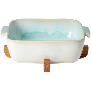 Costa Nova Auflaufform Eivissa, Hellblau, Weiß Hochglanz, Holz, Keramik, Eiche, 0,00 L, quadratisch, 30x13x32 cm, Handmade in Europe, backofengeeignet, Kochen, Auflaufformen