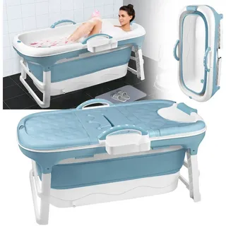 ikodm Faltbare Badewanne Erwachsene & Massagerollen, Seifenkorb, dicker Kunststoff tragbare Wanne - Korb, Klappbadewanne für Badezimmer, Dusche und Balkon, Mit Abdeckung