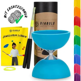Diabolo Freizeitsport Diabolo Set Basic (türkis) mit Aluminium-Handsticks, Ersatzschnur, Anleitung. und Geschenkverpackung