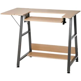 Sewing Online Kleiner Nähtisch, Holz/dunkelgraue Beine – Nähmaschinentisch mit Verstellbarer Plattform, ausziehbarer Tischplatte und Ablagefläche. Verwendung als Quilt-/Basteltisch oder Computertisch