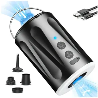 SURFOU Luftpumpe Elektrisch Pumpe Luftmatratze 6000 mAh Düsen, 2 Windstufen 6,5 kPA 400 l/min für Aufblasbare Boote, Luftmatratze schwarz