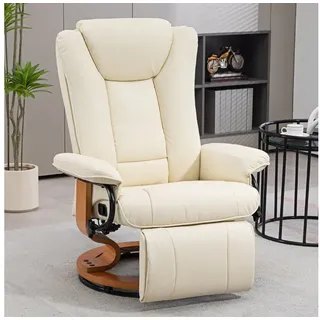 Homcom Relaxsessel Drehbar Fernsehsessel mit Liegefunktion, Fußstütze, Cremeweiß