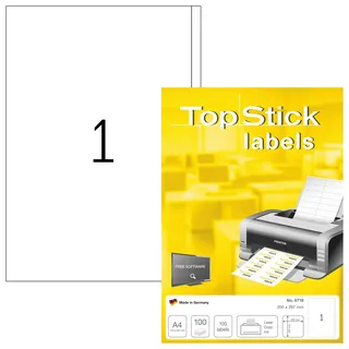 Topstick Etiketten, 100 Blatt, 200 x 297 mm, weiß
