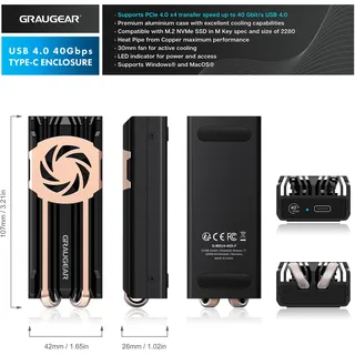 GRAUGEAR G-M2U4-40G-F Speicherlaufwerksgehäuse SSD-Gehäuse Schwarz