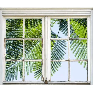 queence Wandsticker Blätter, Wandsticker, Wandbild, selbstklebend, 3D, Fenster grün