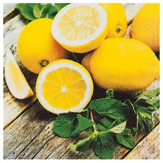 Home fashion Home Fashion®, Lemon, Lunch-Servietten aufgefaltetes Maß 33 cm x 33 cm, im Viertelfalz, 20 Servietten Viele frische Zitronen | Essen | Fr?chte | Garten | Sommer | Vegetarier | Tischdeko | Decoupage | Serviettentechnik 33x33cm