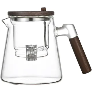 Enchantipot Teekanne - Wassertrennung Glas Teekanne | 750ml Press Control Glas Teekanne | Glas-Teekanne zur Tee-Wassertrennung | Teekanne mit Holzgriff | Teekanne zur Tee-Wassertrennung