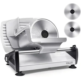 Elektrischer Allesschneider Edelstahl - Verstellbare Küchenmaschine 0 bis 15mm - 2 Klingen - Wurstschneidemaschine - Brotschneidemaschine, Schinkenschneider,Fleisch