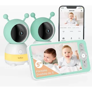 BOIFUN Babyphone mit 2 Kameras App Split-Screen-Anzeige, 2K HD Bild PTZ 355°/60°, 4×Zoom, Automatische Verfolgung, Weinen/Bewegung