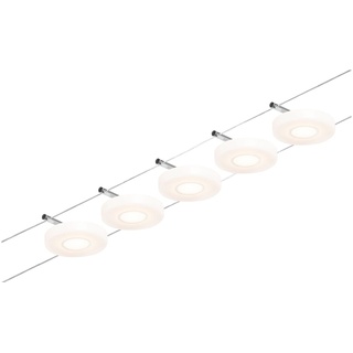 Paulmann CorDuo LED Seilsystem DiscLED Basisset 5x200lm 5x4,5W 3000K 230/12V Chrom matt, Chrom Drahtseil Metall 3000 K