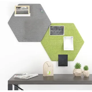 LA CUTE Pinnwand Sechseckige Pinnwand-Set – DIY Memoboard für Zuhause & Büro., (DIY Memoboard-Set für kreative Wandgestaltung und Organisation., 2-tlg., 2er-Set sechseckige Pinnwände mit Montagezubehör und Pinnnadeln), Sechseckiges DIY-Design, vielseitig einsetzbar, umweltfreundlich. grau|grün