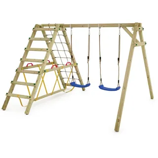 Wickey Kinderschaukel Schaukelgestell Smart Hike, Schaukel mit Kletteranbau und Schwebebalken, Doppelschaukel, Holzschaukel - blau - Wickey