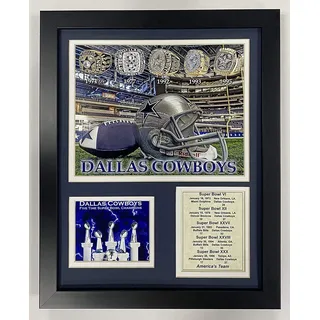 Legends Never Die, 11573U, Dallas, Cowboys, Super Bowl, Championship, Rings, Sammlerstück, gerahmte Fotocollage, Wandkunst, Dekor, 30,5 x 38,1 cm, Weiß