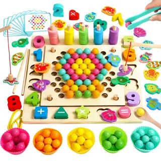 Montessori Spielzeug ab 3 Jahre, Spiele ab 3 4 5 6 Jahren - 6 IN 1 Magnetspiel Angelspiel Feinmotorik Brettspiele Lernspiele Kinderspielzeug ab 3 4 5 6 Jahre Geschenk 3 Jahre Junge Mädchen
