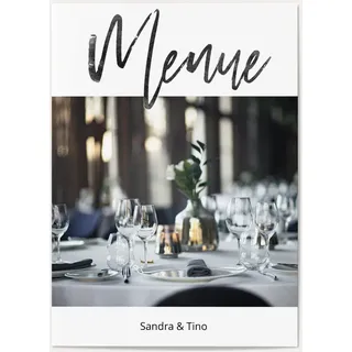 Hochzeit Menükarten selbst gestalten - Aquarellschrift - Weiß | Wunderkarten.de