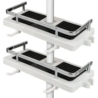 Belle Vous 2x Ablage für die Dusche - Seifenhalter ohne Bohren - Duschstangen-Aufbewahrungsregal Set - Duschablage für Dusch Stange - Ablageregal - Weiß