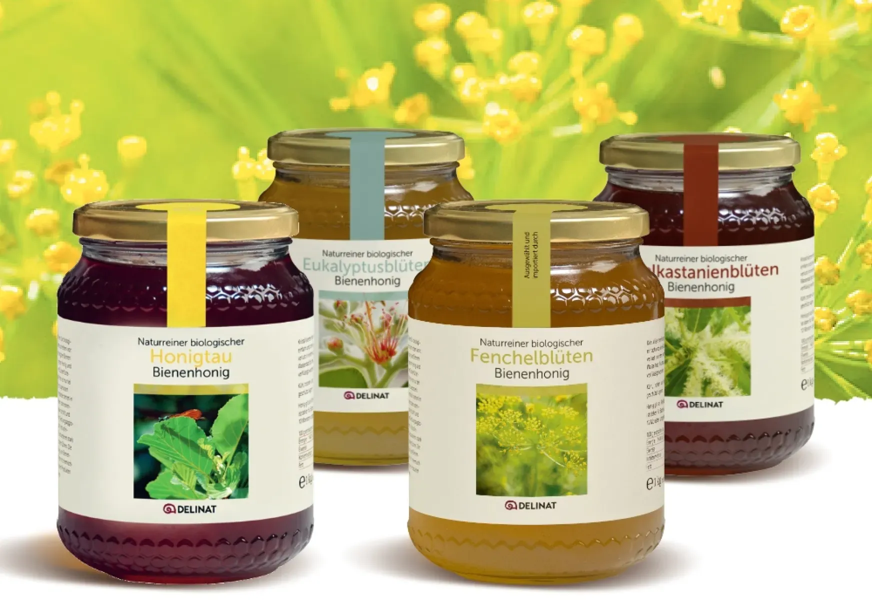Dunkle Sortenhonige  Honigpaket 4 Gläser à 1kg, Bio Probierpakete