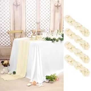 Pesonlook 4 Stück Seihtuch Tischläufer Beige ,Käsetuch Tischläufer Hochzeit Tischläufer 90 x 300 cm Boho Rustikale Gaze Käsetuch Tischläufer für Hochzeit, Party, Bankett-Dekoration (4 Stück-Beige)
