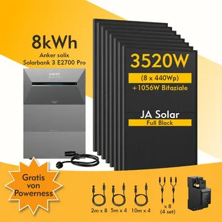 8 kWh inkl. 2x B2700 Erweiterungsakku + 8x 440 W Solarpanel
