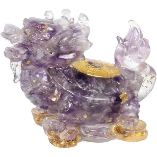 Nupuyai Amethyst Stein Drachen-Schildkröte Kristall Figur, Harz Goldmünze Drachen-Schildkröte Statue Geschenk für Reichtum, Edelstein Heilstein Feng Shui Deko für Büro Haus Garten, 1 Stück