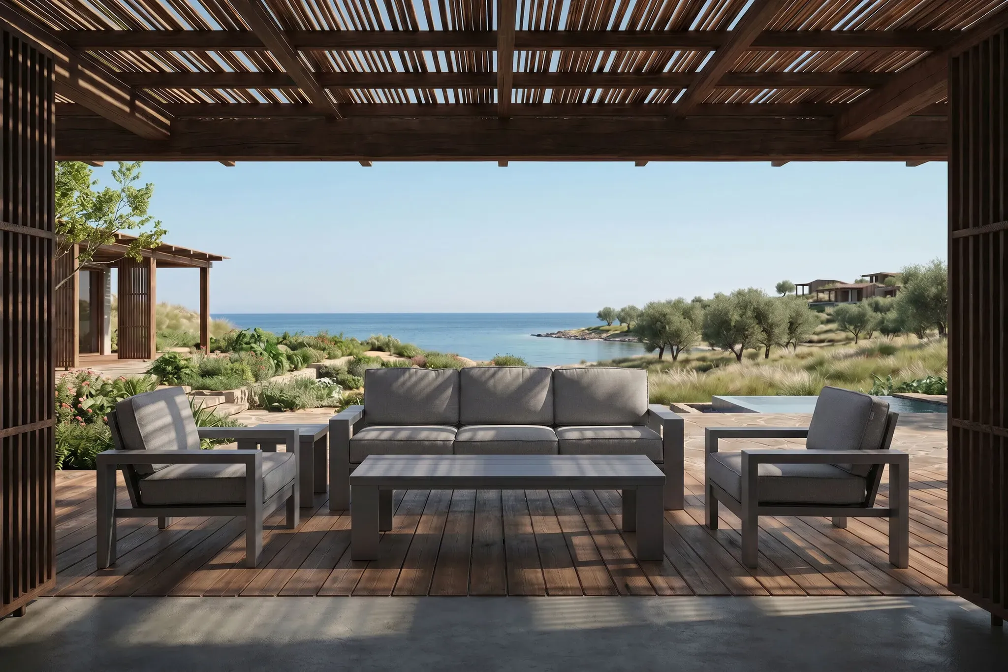 HARTMAN Titan Gartenlounge, seal grey, Aluminium, Lounge- & Beistelltisch, inkl. Auflagen