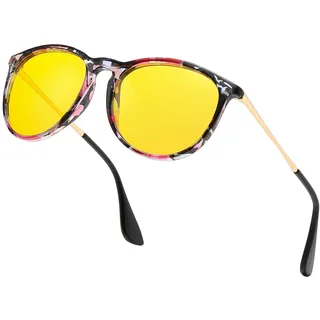 D Lolylad Nachtsichtbrille für Damen - Nachtfahrbrille für Autofahrer Autofahren Nacht gelbe Brille (Blume) - middle