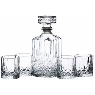 Bar Craft BarCraft Whisky Karaffe und Glas Geschenkset, geschliffenes Glas, 5-teiliges Set, 900ml Karaffe mit Silikonverschluss und 4x Gläser, 26 x 10 x 24cm