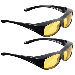 PEARL Brille Nacht: 2er-Set Überzieh-Nachtsichtbrillen Night Vision Pro (Sonnenbrille Nachtfahrbrille, Überzieh-Brille für Brillenträger, Schutzbrille)
