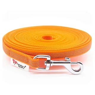 Twinkys Dog Style Schleppleine Hundeleine gummiert 15 mm breit für Hunde bis 50 kg - MIT Handschlaufe 15 Meter Orange Made in Germany