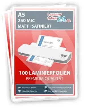 Laminierfolien A5, 2 x 250 Mic, matt
