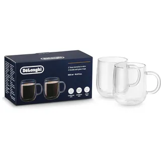 De'Longhi DLSC327 2 doppelwandige Thermogläser Hot&Cold, 500ml Fassungsvermögen, ideal für heiße und kalte Getränke, modernes Design