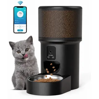 KINSI Katzen-Futterautomat Intelligenter Katzenfutterautomat 4L, WiFi verbunden, APP Steuerung, Zweiweg-Audio inkl, 120° Weitwinkel schwarz