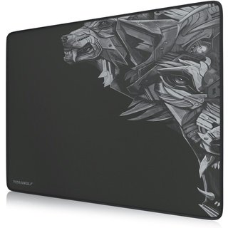 Titanwolf Gaming Mauspad XL, 440 x 350mm Mousepad mit Stoffoberfläche, Gummierte Rückseite, Wolfsmotiv rechts