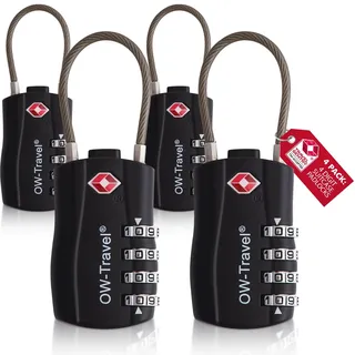 OW-Travel Kabelschloss 4 Stellig Zahlenschloss Kofferschloss Vorhängeschloss Gepäckschloss Sicherheitsschloss TSA Lock Cable USA Schloss Zahlencode für Reisekoffer Spind Rucksack Luggage:4 Schwarz