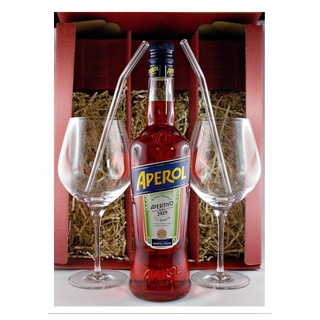 Aperol Aperitif + 2 Glas-Trinkhalme (gebogen) + 2 Cocktailgläser Geschenk