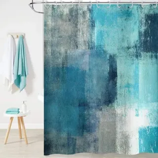 Ahlsen Duschvorhang Türkis 180x180, Abstraktes, Modernes, Zeitgenössisches Kunstwerk In Türkis, Wasserdichter Duschvorhang Aus Waschbarem Polyestergewebe Mit Haken
