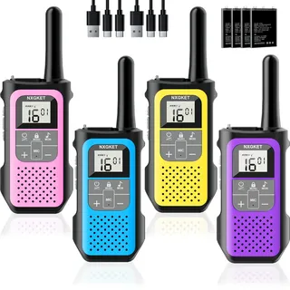 Walkie Talkie Kinder 4er Set, NXGKET Walki Talki 5 km Große Reichweite, 16 Kanal Funkgeräte Set für Erwachsene mit 1200mAh Aufladbar Akku, Walky Talky VOX für Camping Wandern Freien