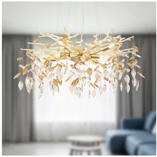 bmf-versand bmf-versand® Hängelampe aus Metall goldfarbig mit Kristalle inkl. Pflegetuch - Kronleuchter 8-flammig für Wohnbereich und Essbereich - Pendelleuchte 8x G9 Fassung 8 Watt
