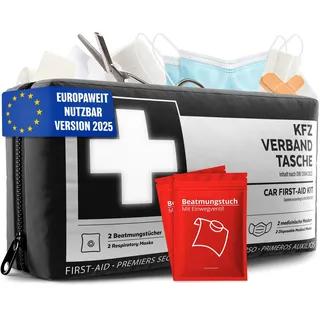 KFZ Verbandstasche nach aktueller Norm 2026 inkl. Beatmungstüchern - KFZ Verbandskasten europaweit nutzbar - Erste Hilfe Set Verbandkasten DIN 13164:2022 (StVO konform)
