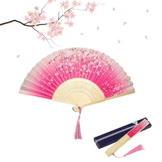Faltbare Fächer Handfächer für Damen, Chinesische Stil Hand Faltfächer aus Bambus und Seide mit Quaste für Sommer Wanddekoration Dekoration Geburtstag Hochzeit Party Geschenk