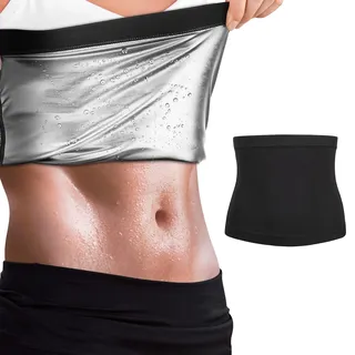 MoKo Damen Bauchweggürtel, Fitness Gürtel Schwitzgürtel zur Fettverbrennung Abnehmen Gürtel Bauchgürtel Waisttrainer Taillenformer Fettverbrennungsgürtel für Fitnesstraining, L/XL - Schwarz/Silber