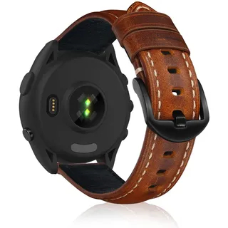 KeeFos 22mm Armband Kompatibel mit Garmin Venu 4 45mm/Venu 3 45mm/2/Forerunner 570 47mm/265/255/Vivoactive 4/Active, Weich Leder Uhrenarmband, Damen Herren Ersatzarmband - Hellbraun