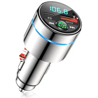 mohard FM Transmitter Auto Bluetooth 5.3, Ganzmetall PD 30W & QC3.0 18W Schnelles Autoladegerät Zigarettenanzünder, KFZ Bluetooth Adapter Auto Freisprechanlage, Noise Cancelling Mikrofon, Ringlicht